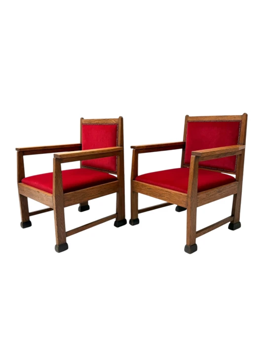 1920s Art Deco Lounge Chairs by Architect Schubad, Solid Oak & Velvet